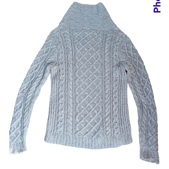 Silk & Cashmere Shawl Neck Fisherman's Cable Knit Sweater Beige Women's Medium - Picture 3 of 10